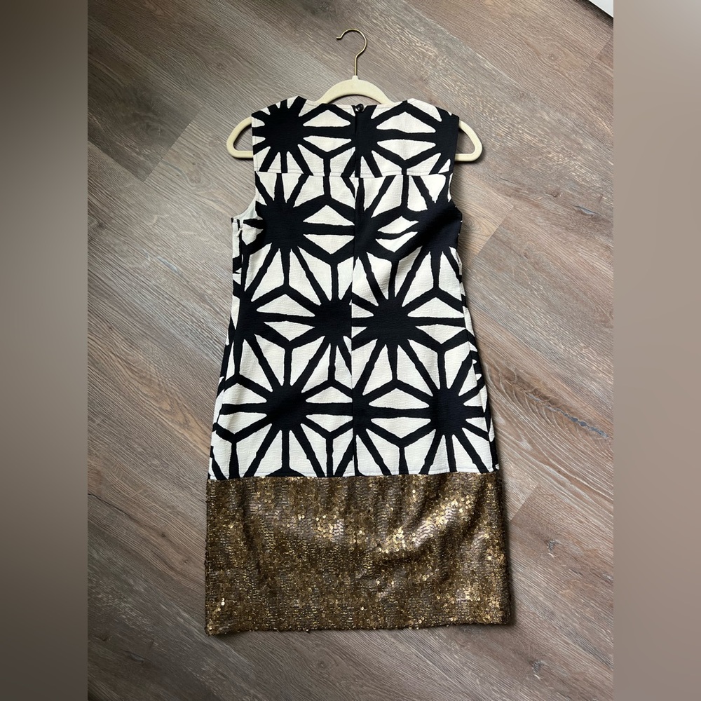 Anthropologie Tabitha Abstract Print Gold Sequin Sleeveless Shift Dress Sz 6 - Picture 2 of 8